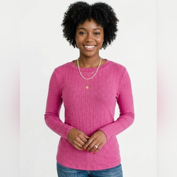 Staccato Sweaters - 🌷 Staccato Vibrant Pink Ribbed Crew Neck Sweater